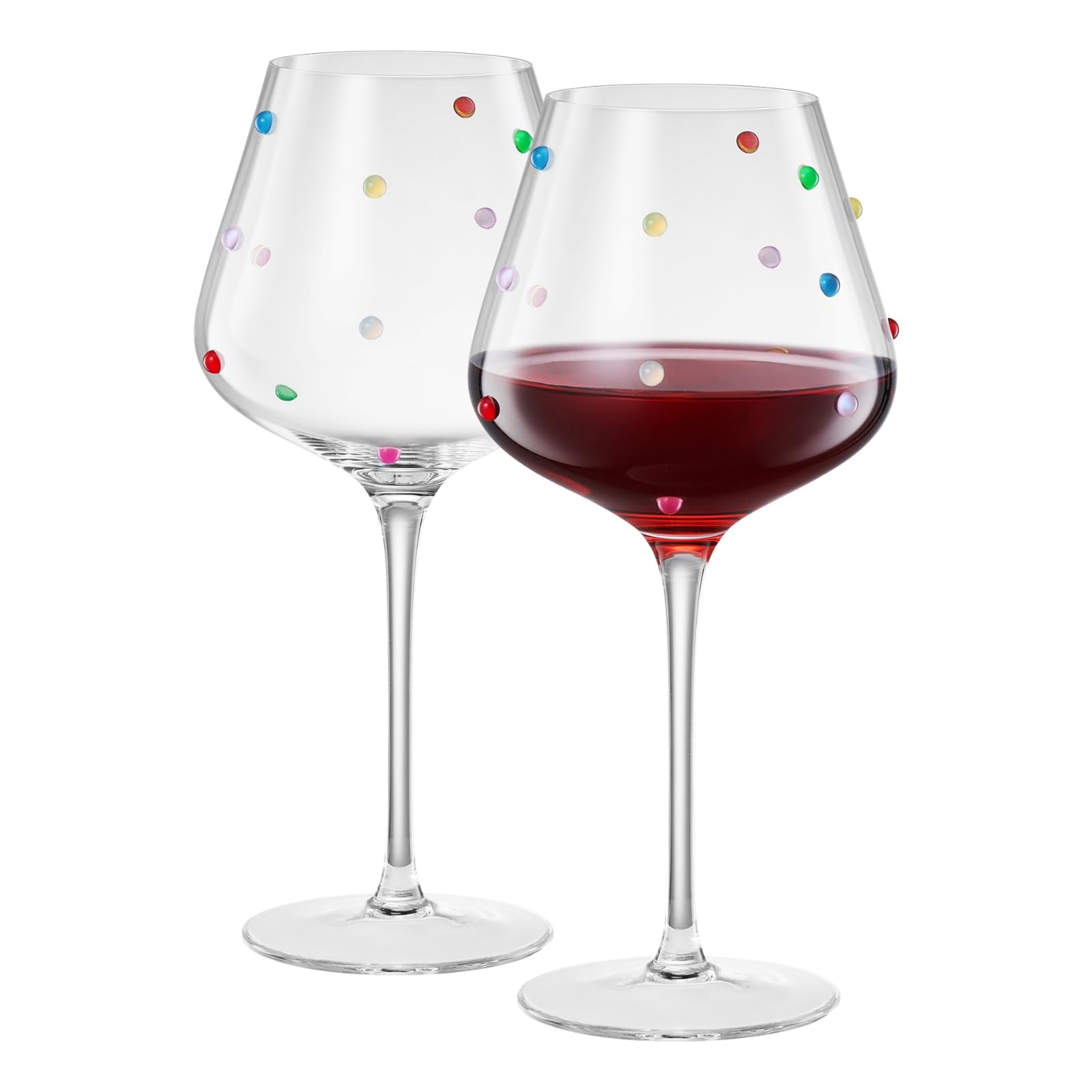 Confetti Stemmed Wine Glasses Set of 2, 20oz Multicolor Clear Glass 20oz