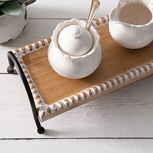 Beaded Wood And Metal Tray