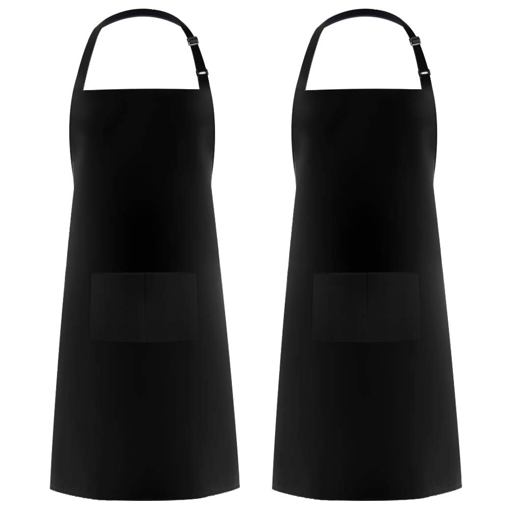 Syntus 2 Pack 100% Cotton Adjustable Bib Apron With 2 Pockets Cooking Kitchen Aprons For Women Men Chef, Black