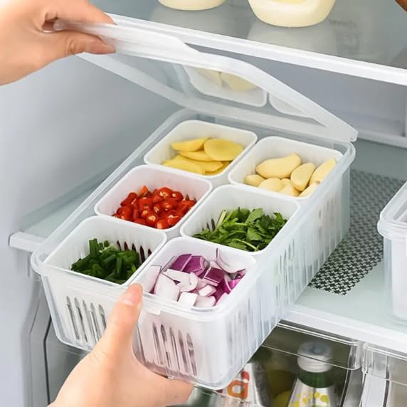 Reffo Fridge Storage Boxes Freezer Storage Containers, Container For Kitchen Storage Set, Vegetable, Draining Crisper Refrigerat