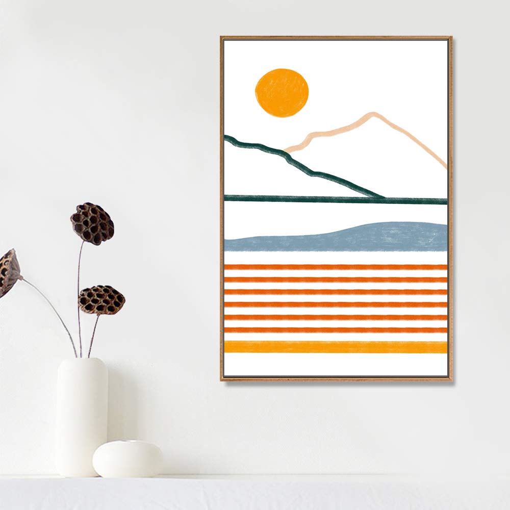 Idea4Wall Framed Canvas Print Wall Art Textured Paint Stroke Abstract Landscape Geometric Shapes Illustrations Modern Art Mid-Ce