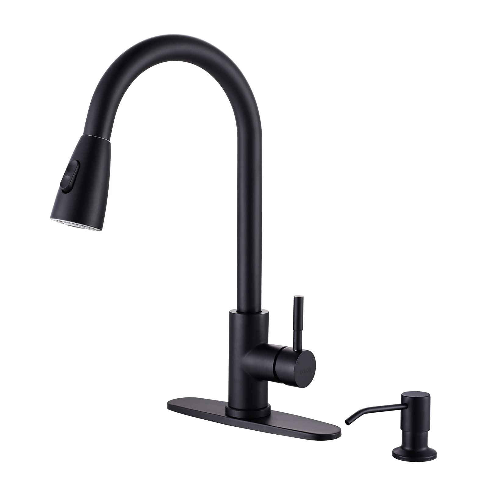 Wowow Black Kitchen Faucet With Soap Dispenser, Stainless Steel Kitchen Sink Faucet, Matte Black Kitchen Faucet Single Handle Hi