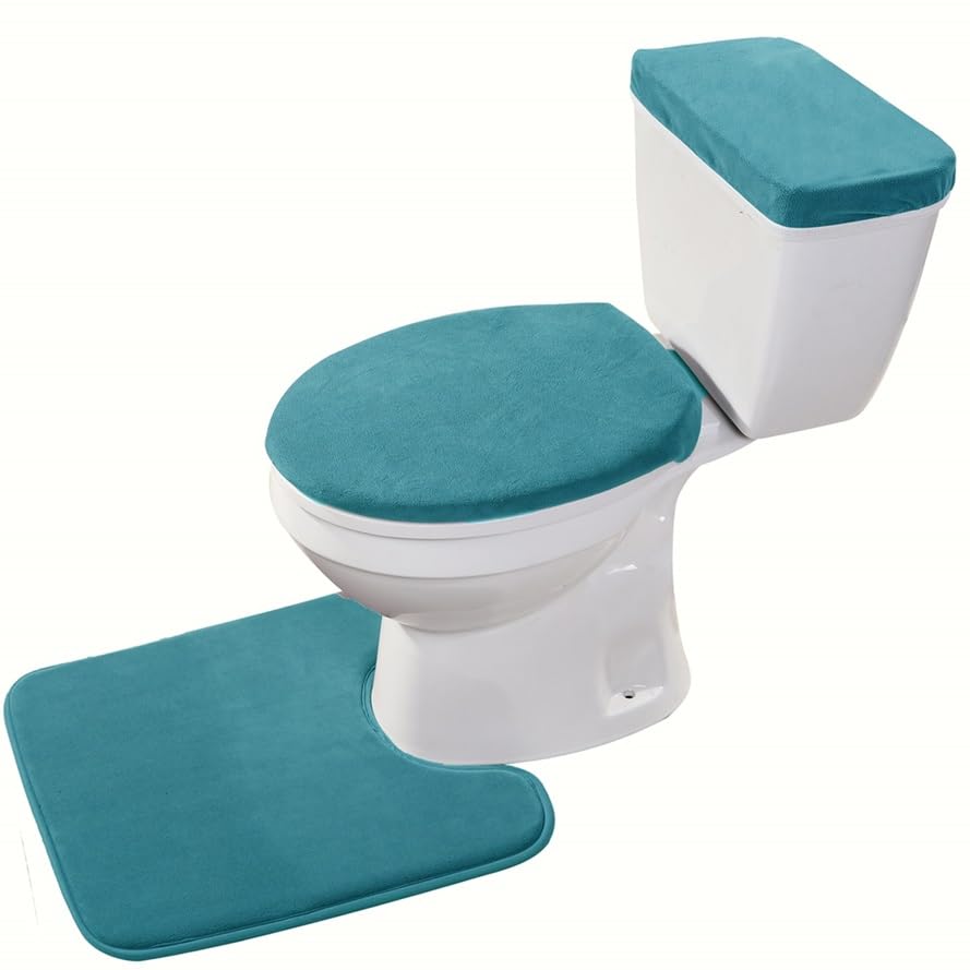 Madeals Memory Foam Toilet Mat And Lid Cover Set With Toilet Tank Cover 3 Piece Toilet Set Teal