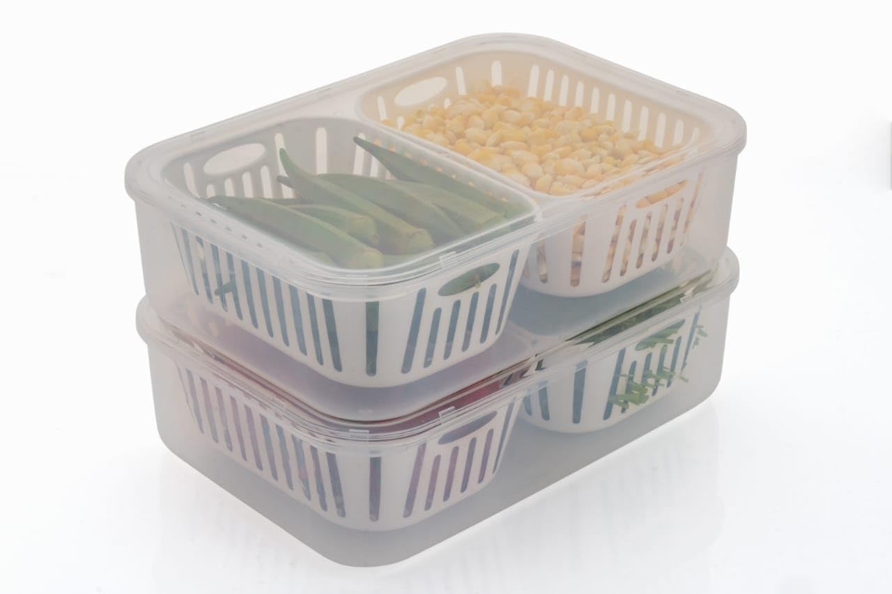 Teaser Airtight Fridge Food Storage ContainerRemovable Drain Tray Cup Kitchen Ingredients Box  Refrigerator Organizer For Frui