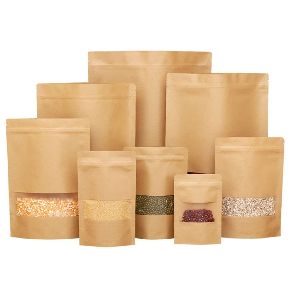 DharjReusable & Zip Lock Brown Kraft Stand Up Paper Pouch Bags For MultiPurpose Storage (7X10) (Pack Of 20)