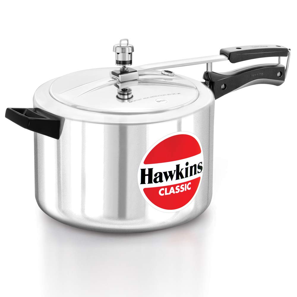 Hawkins Classic 8 Litre Aluminium Inner Lid Pressure Cooker, Wide Design Pan Cooker, Big Cooker, Silver (Cl8W)