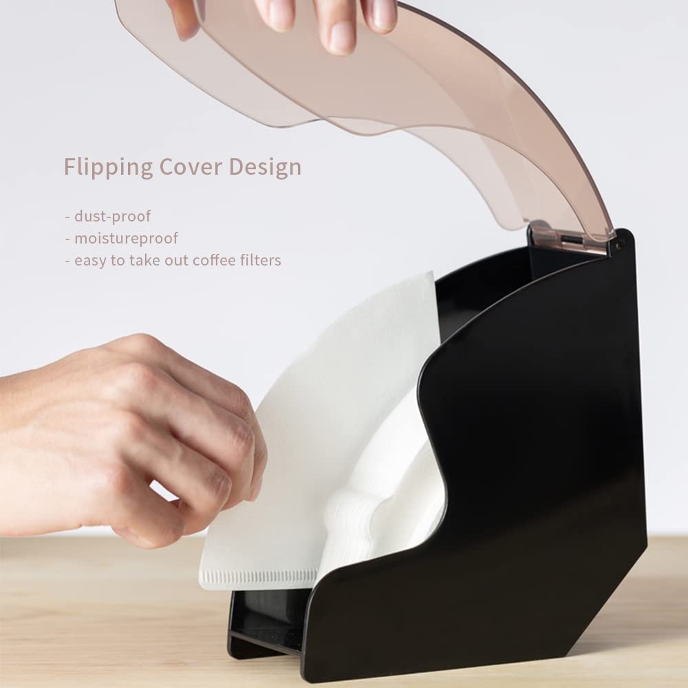 Cafemasy Coffee Filter Holder Storage Coffee Filter Paper Dispenser Rack With Dustproof Cover For V60 And Cone Coffee Filters