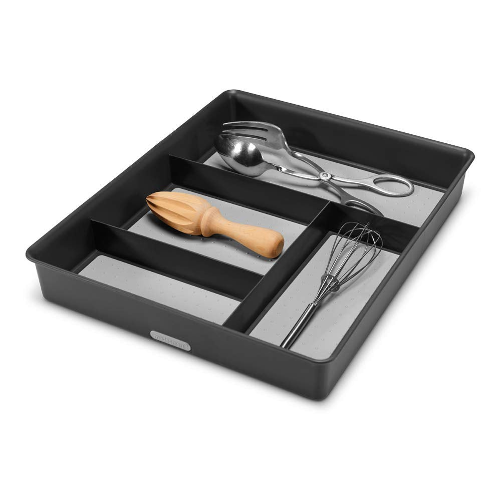 madesmart Classic Drawer Organizer Tray - 4-Compartment, Plastic, Premium Granite, Model 15722