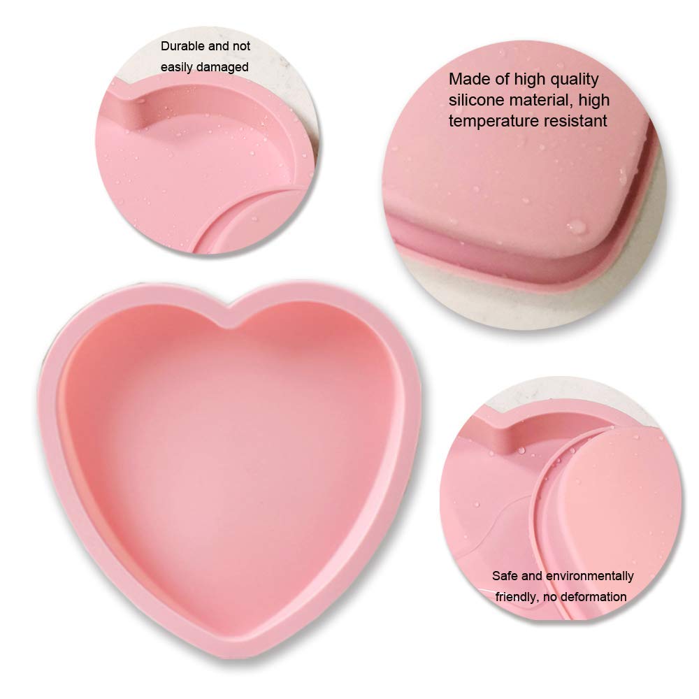 Murlniy Pokali 4Pcs 6In Silicone Heart Shaped Rainbow Cake Baking Pans, Heart Cake Layer Pan Set, Non-Stick Silicone Cake Bakewa