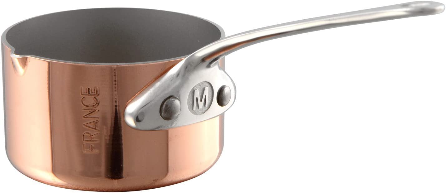 Mauviel MMinis Copper & Stainless Steel Mini Sauce Pan with Pouring Spout and Stainless Steel Handle, 2.76-in, Made in France