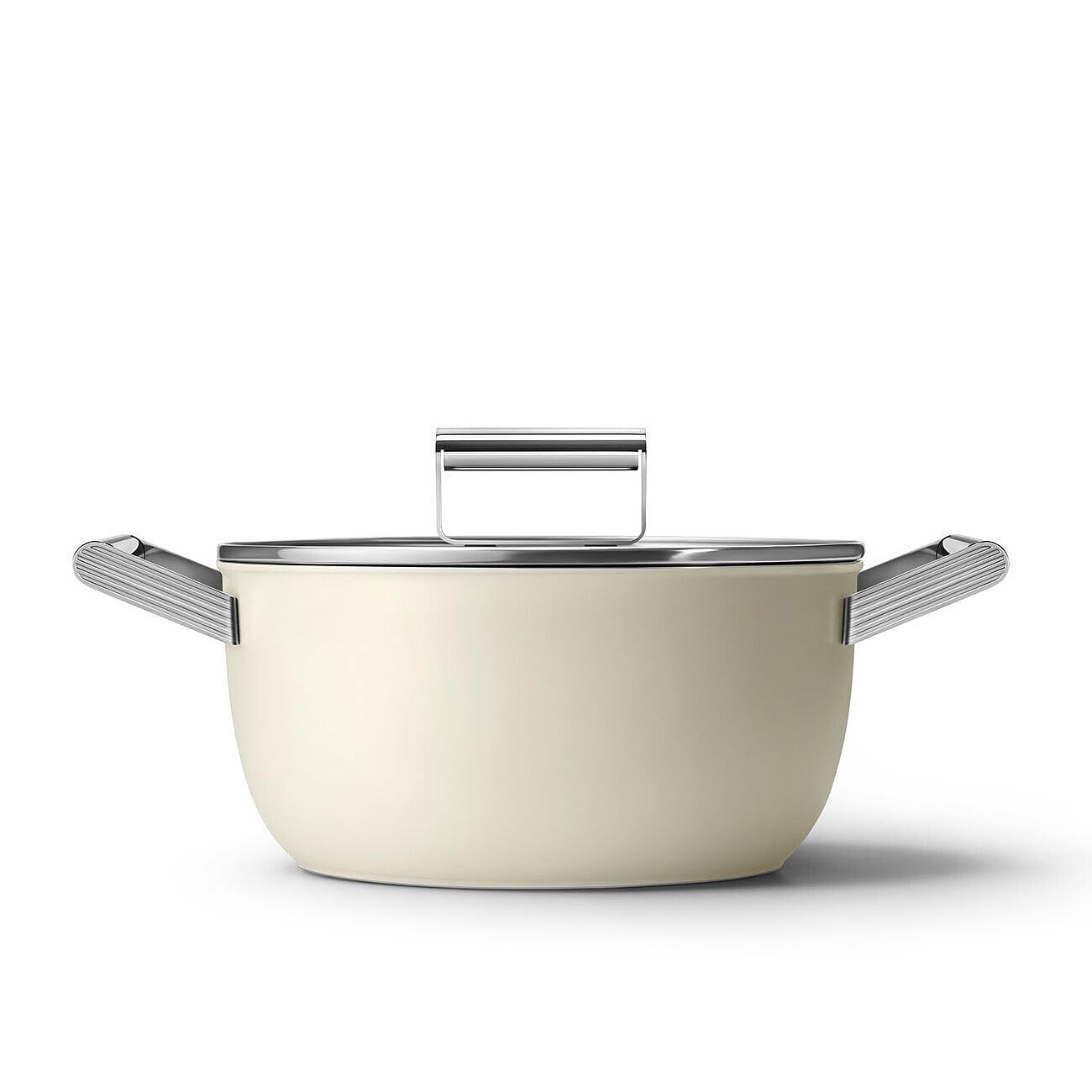 Smeg CSF2412CRM 24 cm Ceramic Casserole Dish with Stainless Steel Handle Matt Cream