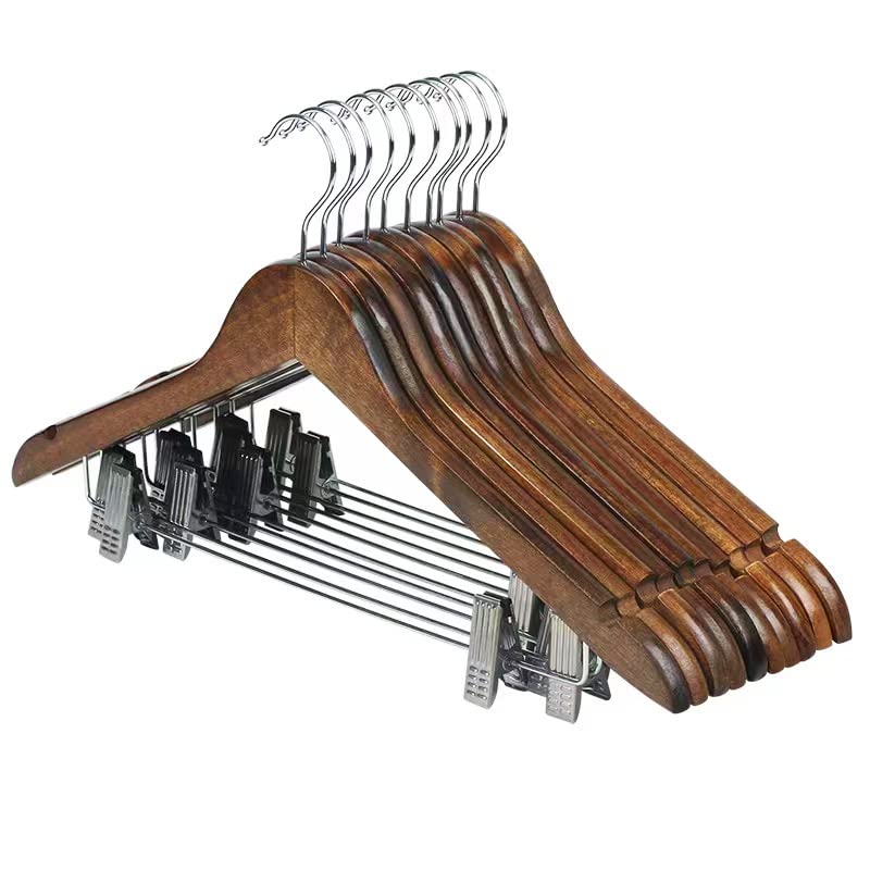 10 Pack Wooden Hangers Suit Hangers Skirts Hangers Coat Hangers With Clips