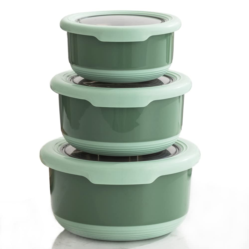 Lille Home Premium Stainless Steel Food Containers/Bento Lunch Box, Anti-Slip Exterior, Set Of Three (14Oz, 25Oz, 41Oz), Leakpro