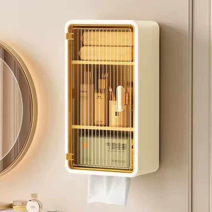 Nishiv Plastic Bathroom Storage Organizer With Transparent Window & Waterproof Lid MultiCompartment Container For Tissues Toile