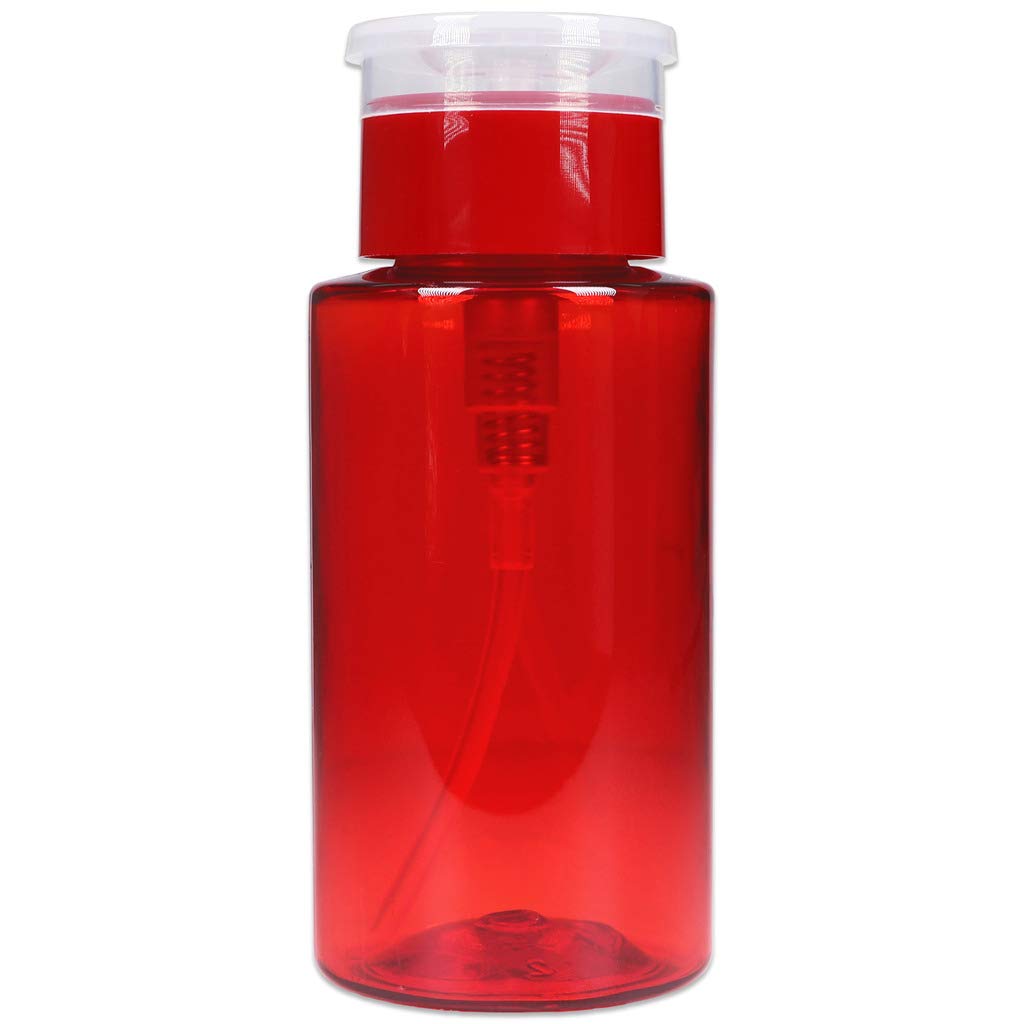 7Oz Red Push Down Pump Dispenser Empty Refillerble Bottle With Flip Top Cap - For Nail Polish, Travel, Cosmetics Packaging