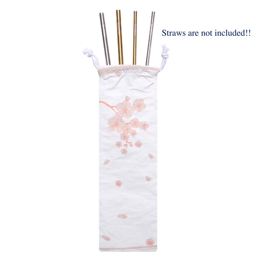 Quotidian Pink Sakura Portable Reusable Tyvek Travel Carrying Case 3 1/2 '' X 11 1/2 '' (9 X 29.5Cm) Pack Of 2 - Drinking Straws