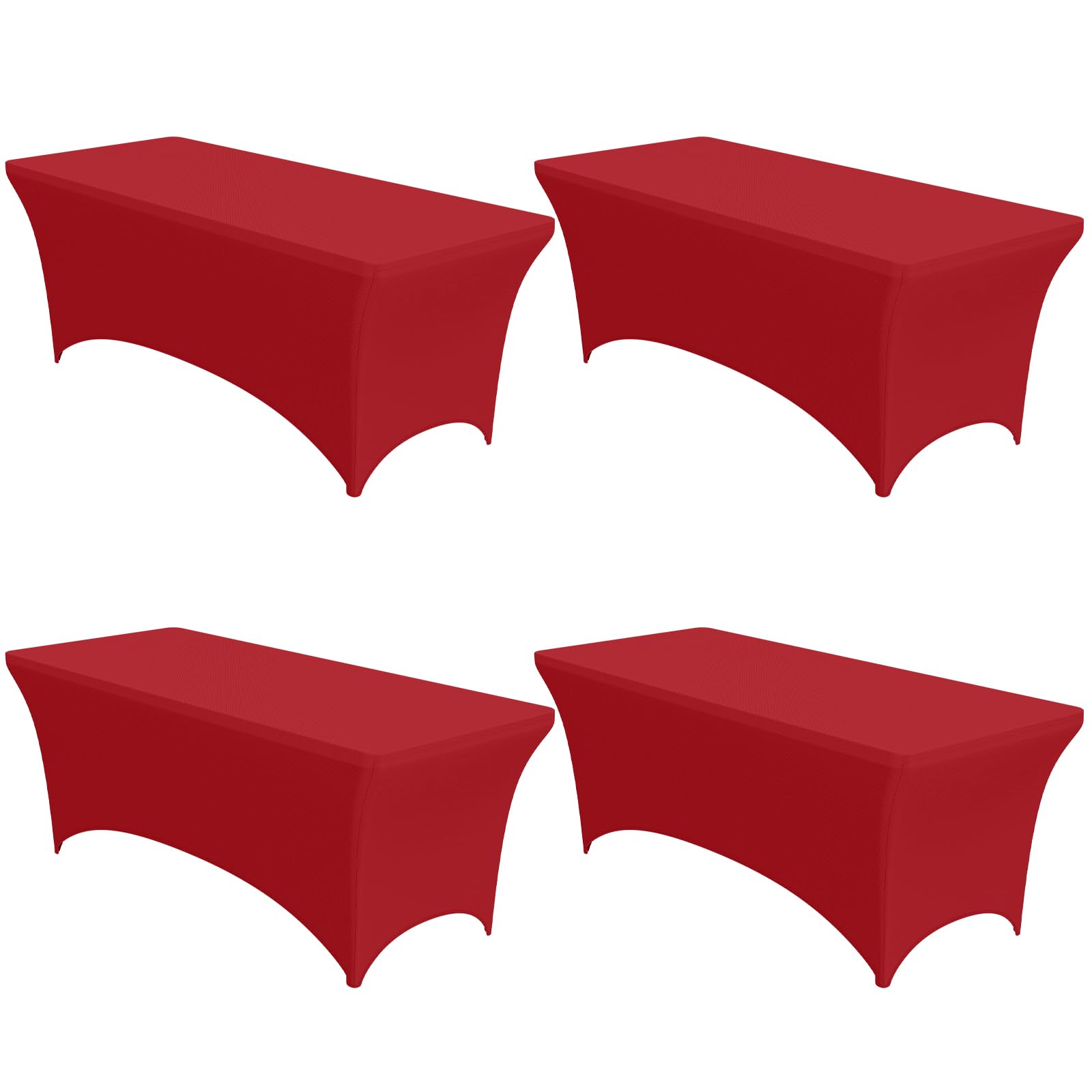 Niuara 4-Pack Red Spandex Tablecloths - 72x30x30 Stretch Fitted Table Covers for 6ft Rectangle Folding Tables, Wrinkle-Resistant