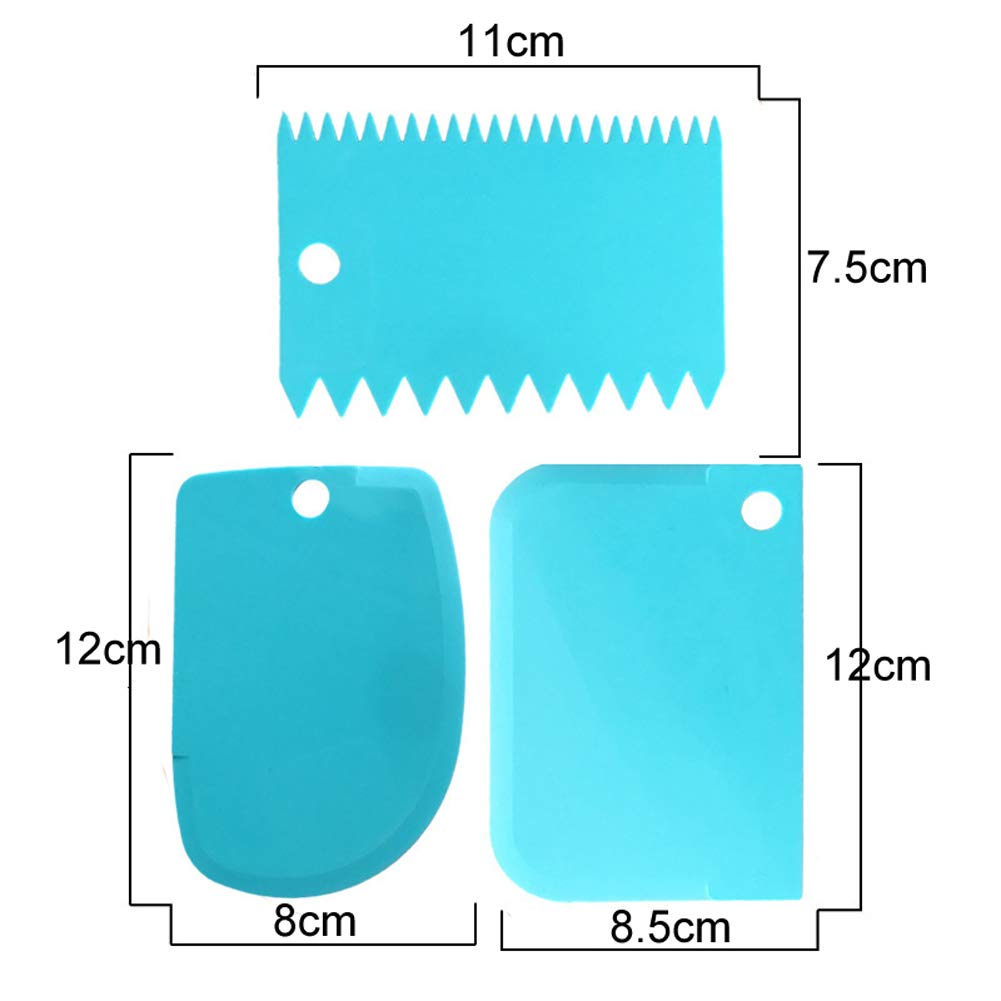 Lasenersm 3 Pieces Dough Scraper Bowl Scraper Cake Scraper Plastic Dough Cutter Jagged Edges Scraper Curved Edge Scraper Flat Ed