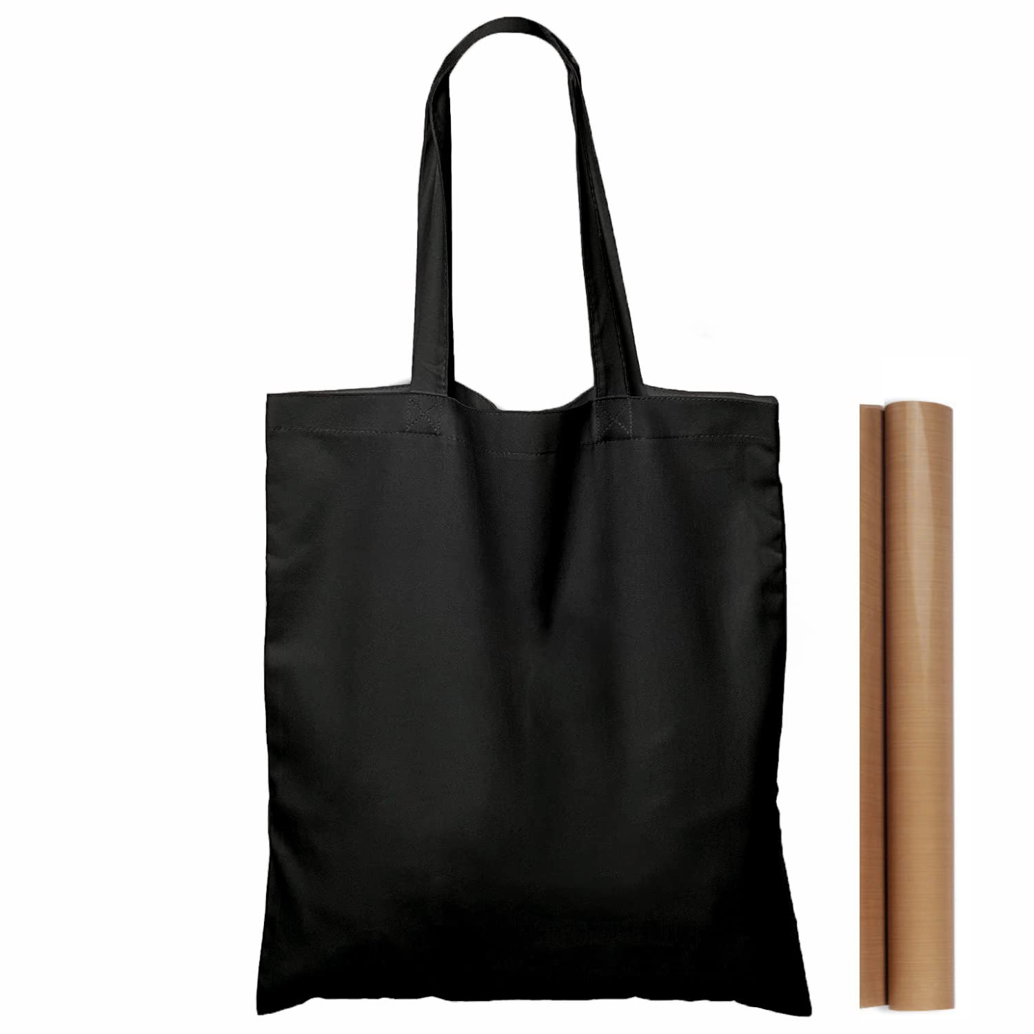 Npbag 5 Pack 15'' X 16'' Black Cotton Tote Bags, Lightweight Blank Bulk Cloth Bags With 1Pc Of Ptfe Teflon Sheet