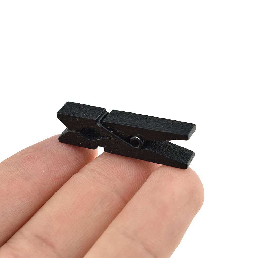 Hahiyo Black Wooden Clothes Pins Clothespins Small Do Not Fall Apart 1.38 Inches Length 50 Pack Sturdy Strong Springs No Rust No