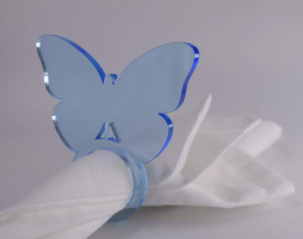 Altoona Set Of 4 Acrylic Lucite Butterfly Napkin Rings With Velvet Holder 4'' X 3'' Sky Blue Crystal