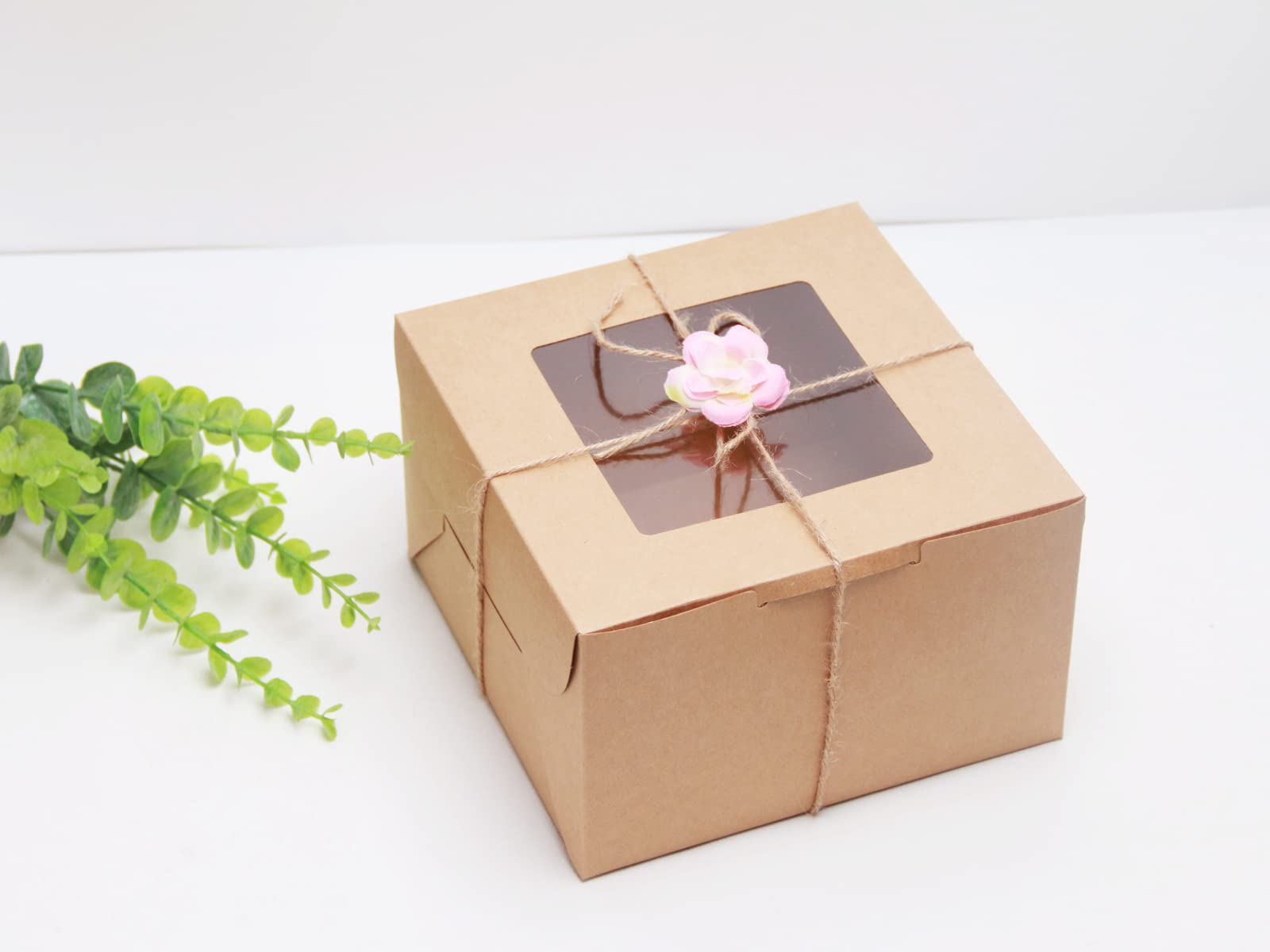 Pqzkldp 10Packs 8X8X5 Inches Brown Kraft Cake Boxes With Window, Gift Packing, Bakery Boxes, Dessert, Pastry, Cupcake, Pie Cooki