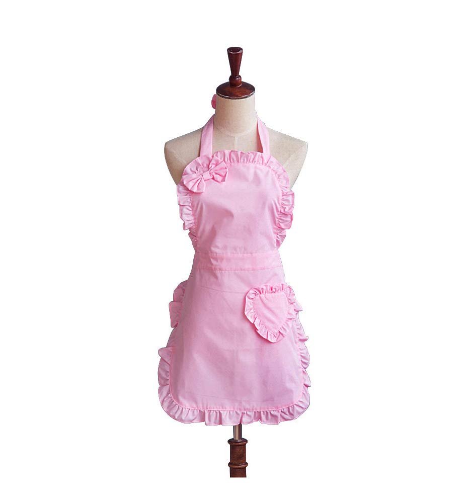 Cute Girls Bowknot Ladys Kitchen Restaurant Womens Cake Apron Fashion Funny Aprons for Christmas Gift (Pink)