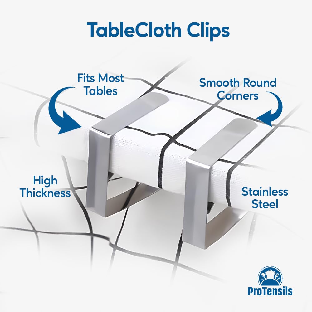 Protensils 12 Pcs Picnic Tablecloth Clips For Outdoor Tables - Stainless Steel Table Cloth Clip, Fits For 2.5    Thick Tables, M