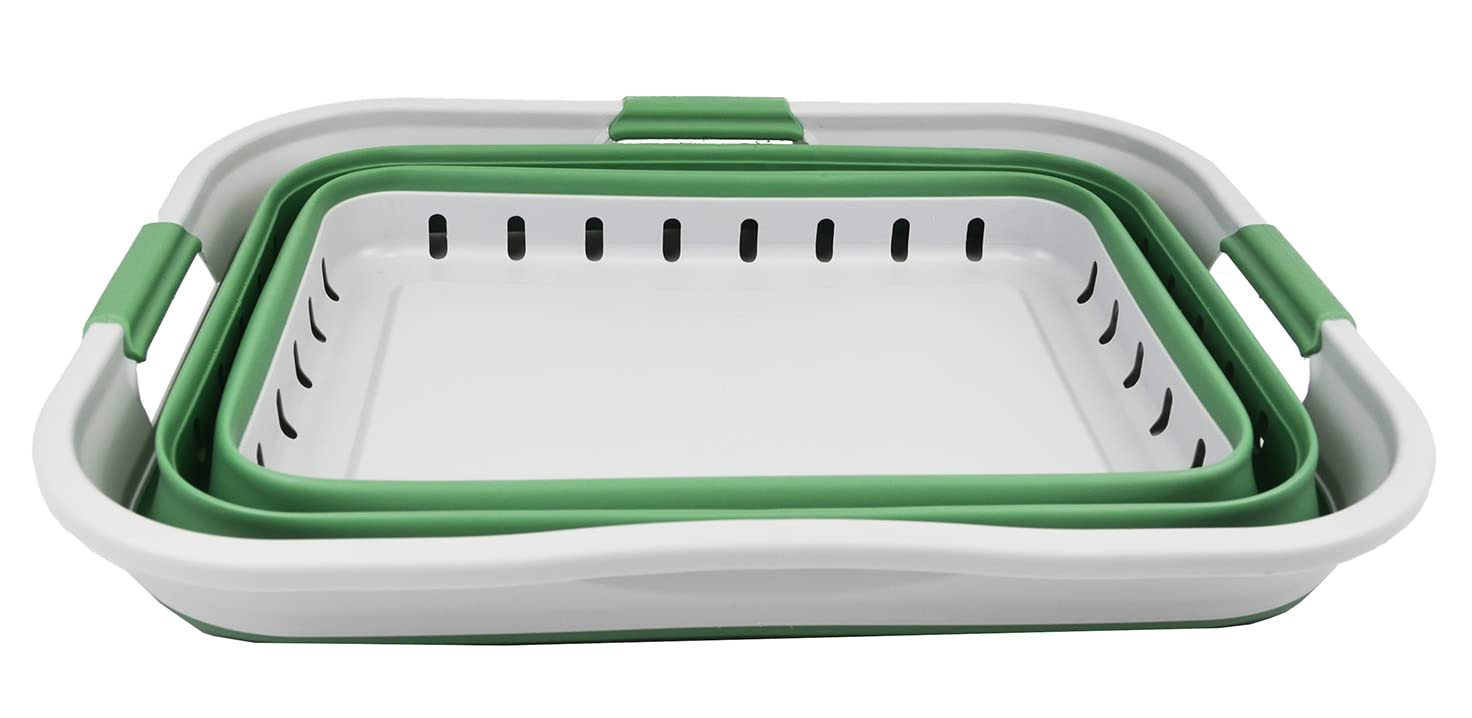 SAMMART 42L (11 gallon) Collapsible Plastic Laundry Basket - Foldable Pop Up Storage Container/Organizer - Portable Washing Tub - Space Saving Hamper/Basket (Grey/Dark Sea Green)