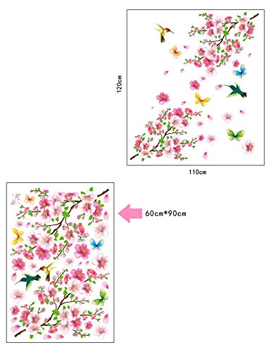 Indian Royals Large Elegant Flower Wall Stickers Graceful Peach Blossom bIndian Royalsds  Wall Stickers for Living Room, Flowe