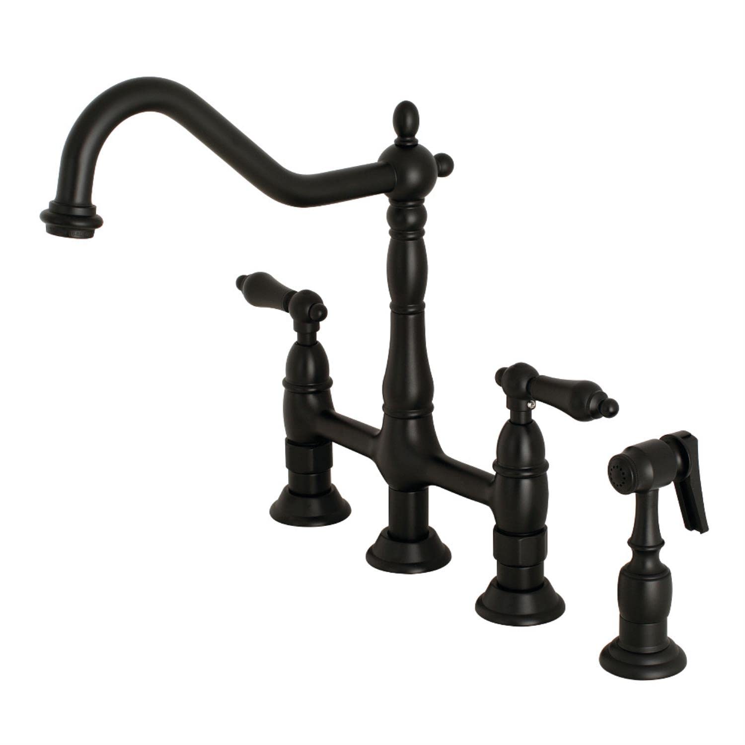 Kingston Brass KS1270ALBS Heritage Bridge Kitchen Faucet, 8-9/16, Matte Black