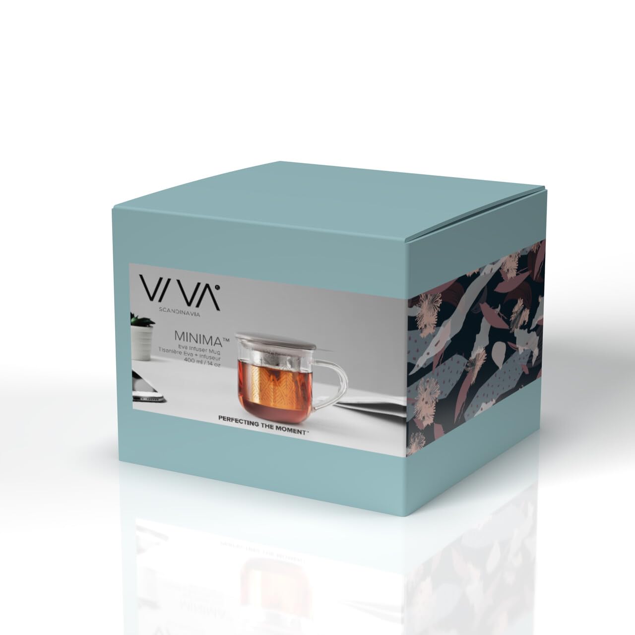 Viva Minima Eva Glass Tea Cup With Mesh Infuser - Coffee Mug With Porcelain Lid/Saucer - 14 Oz / 400 Ml, Wool