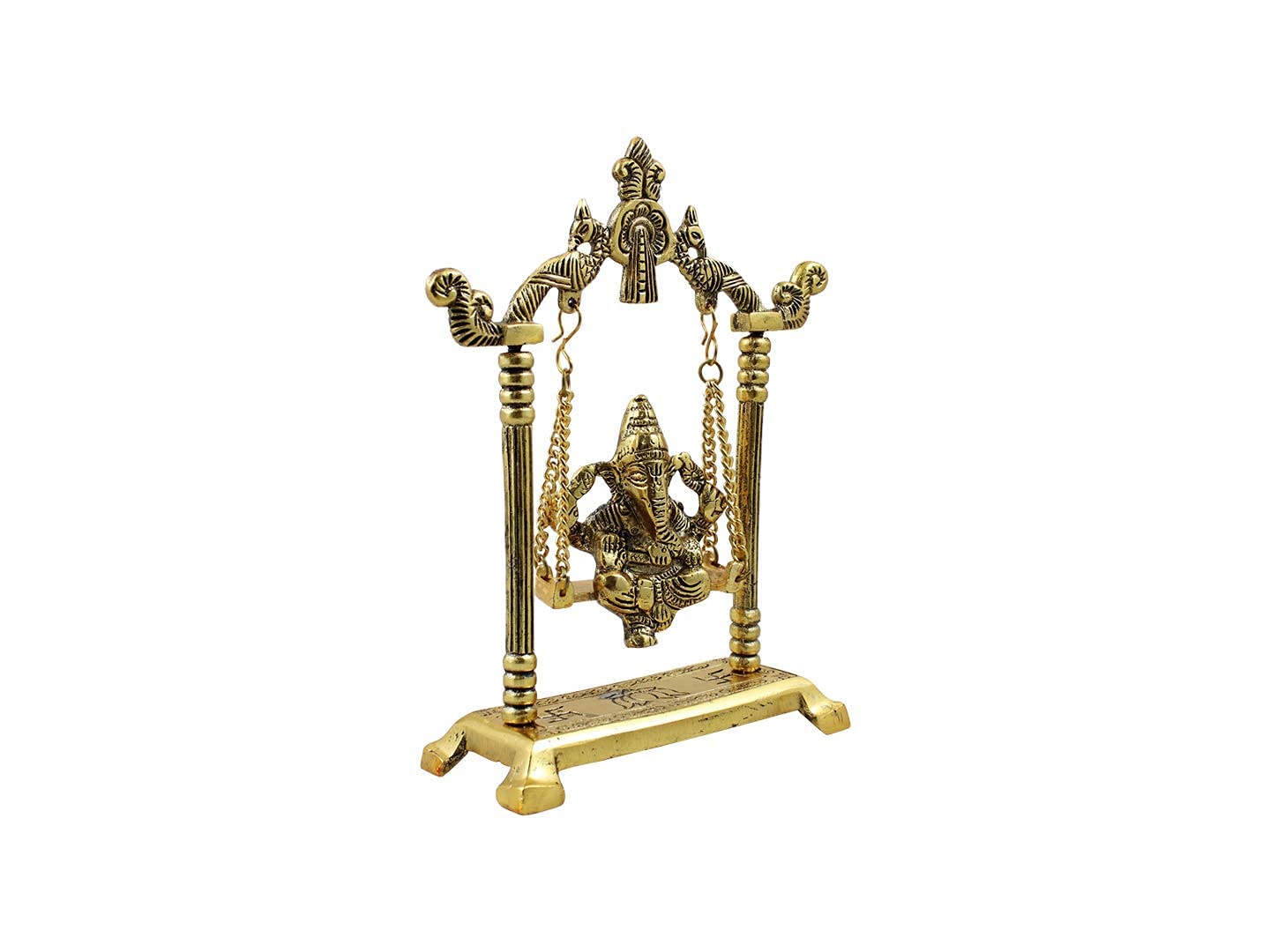 Goldgiftideas Oxidized Gold Plated Swing Jhula With Bal Ganesha Idol For Home Temple, Jhula Ganesh For Pooja, Return Gift For Ba
