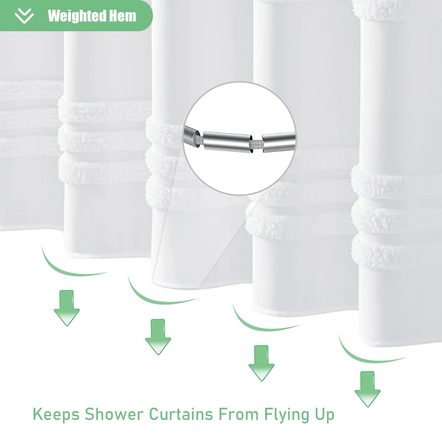 Dynamene Extra Long Shower Curtains - 72 X 84 Inches Long Textured Tufted Chenille Striped Fabric Bathroom Shower Curtain, Tall