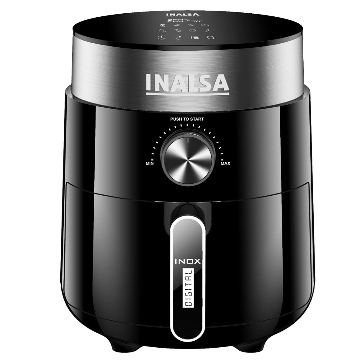 Inalsa Air Fryer Digital Inox 2.5L- 1200W With 8 Pre-Set Menu Programs Technology|Touch Control Panel With Digital Display| Func