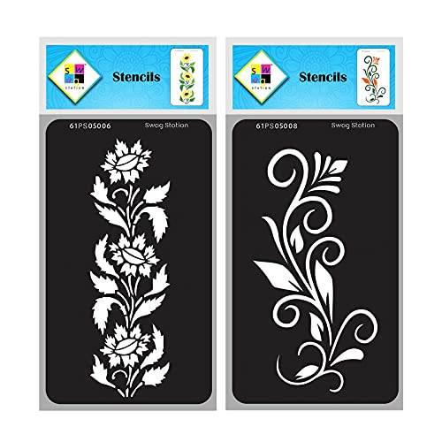 Swagstation Border Design Stencil Set For Art And Craft, Pack Of 2 Reusable Plastic Templates (8 X 4 Inch) For Fabric Painting, 