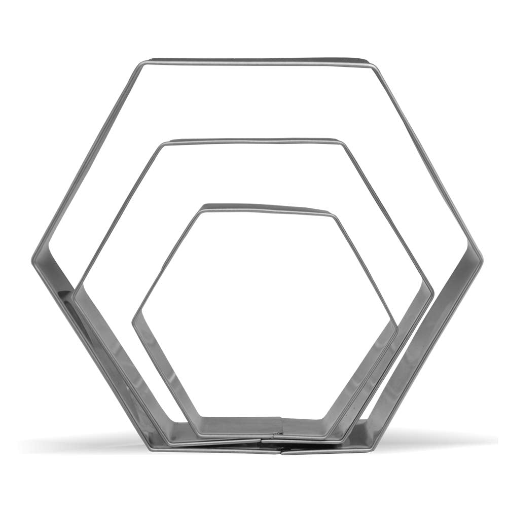 Large Hexagon Cookie Cutter Set - 5   ,4   ,3    - 3 Piece - Stainless Steel