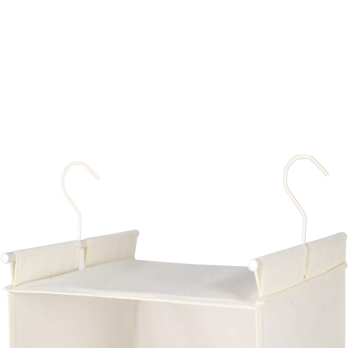 Max Houser 5 Shelf Hanging Closet Organizer, Space Saver, Cloth Hanging Shelves With 4 Side Pockets, Foldable, Beige