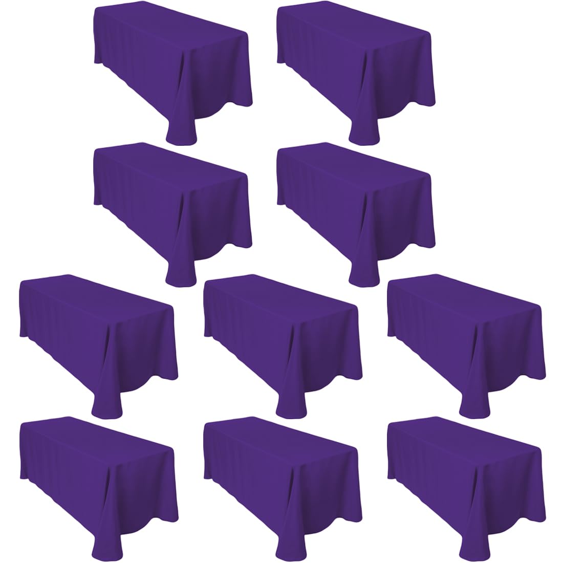 Ltc Linens Bulk 10-Pack Rectangular Tablecloths 90 In X 156 In With Rounded Corners - Purple Table Covers For 8 Ft Table Floor-L