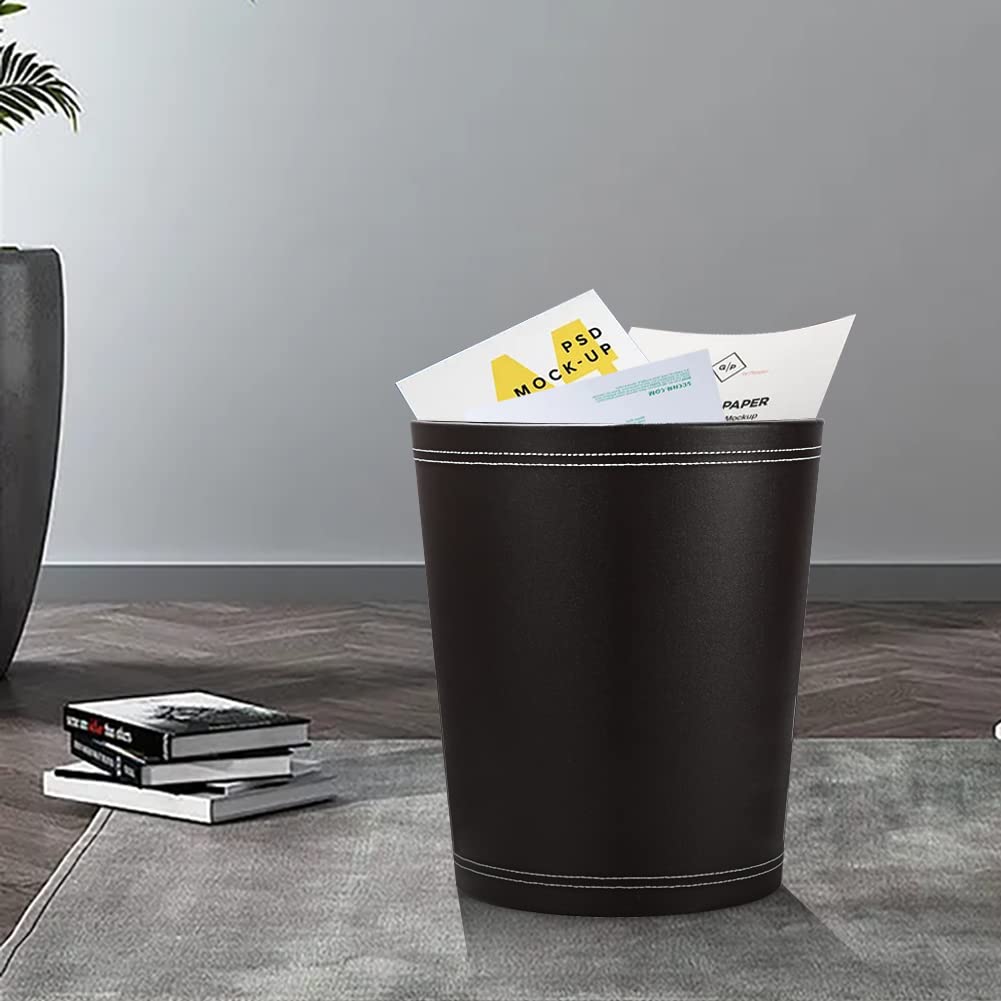 Kingfom Classic Pu Leather Trash Can Wastebasket, Small Garbage Container Can For Bathrooms, Powder Rooms, Kitchens, Home, Offic