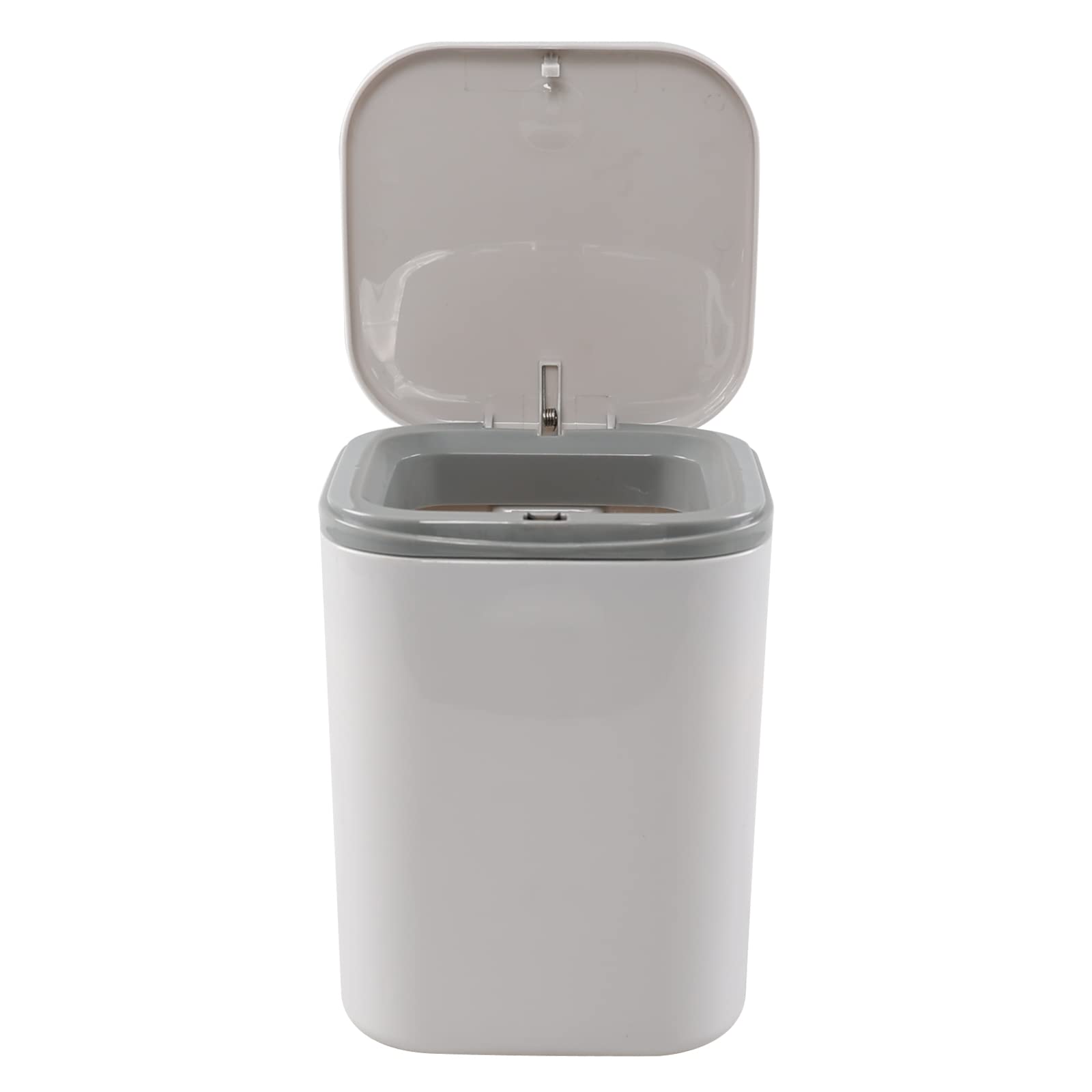 Xowine 2 L Plastic Mini Push-Button Garbage Can, 0.5 Gallon Desktop Tiny Trash Can, Grey