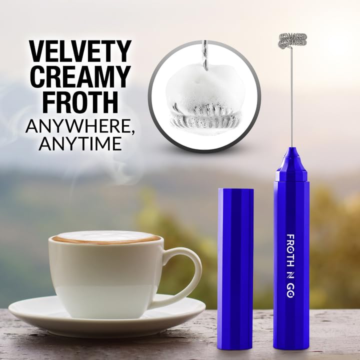 Zulay Froth N Go Milk Frother Rechargeable - 3-In-1 Frother Wand With Case & Usb-C Charger - Comes With 3 Whisk Attachments For