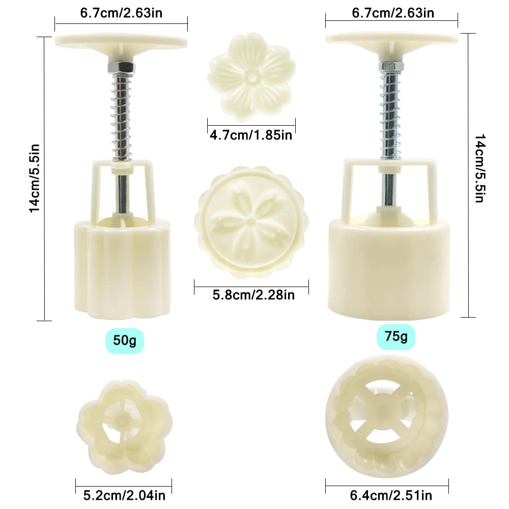 2 Set Mooncake Mould Press With 10 Stamps, Finegood Round Cherry Blossom Mooncake Mould Dessert Decoration For Diy Cookie Hand P