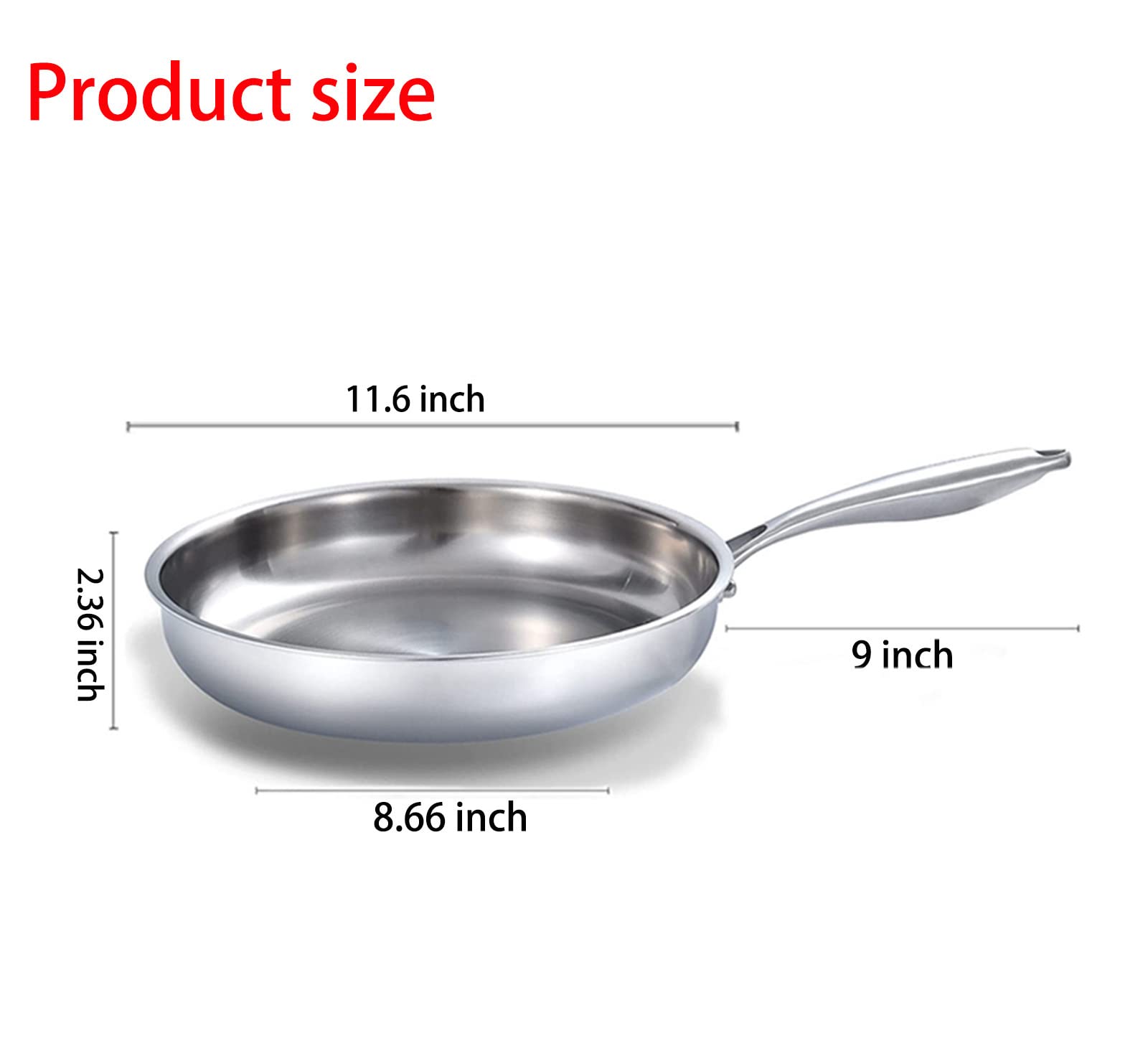 Delarlo Whole Body Tri-Ply Stainless Steel 11Inch Frying Pan, Oven Safe Induction Skillet,Pots And Pans Set,Suitable For All Sto