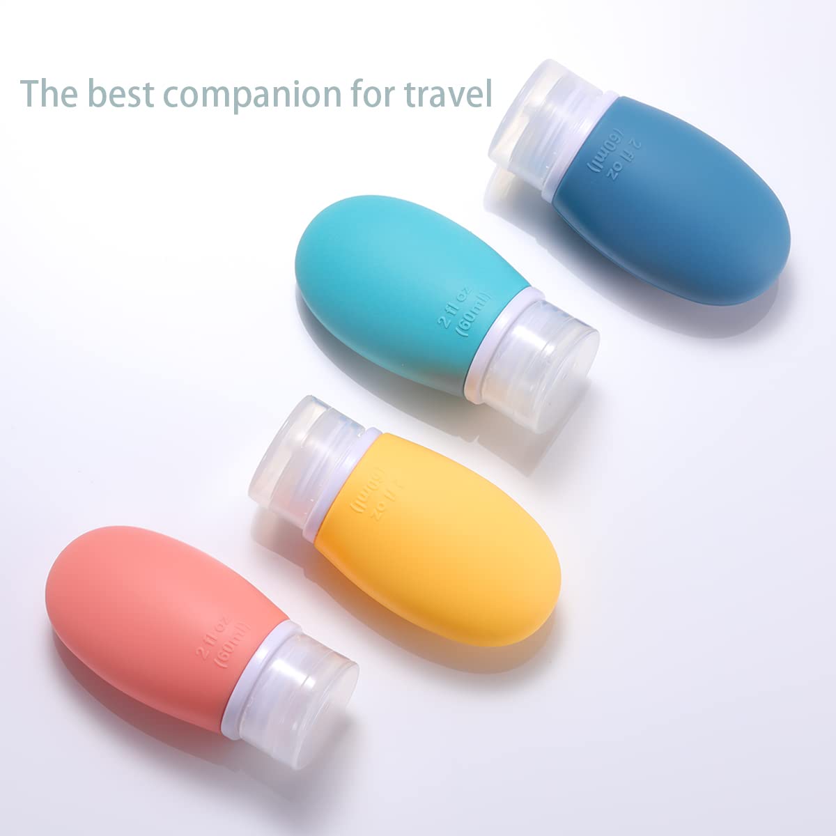 Leak Proof Silicone Travel Bottles 4 Pack 2oz Liquid Squeezable Refillable Portable Travel Accessories/Cosmetic Containers BPA Free Travel Size Bottles for Toiletries Shampoo Conditioner Lotion