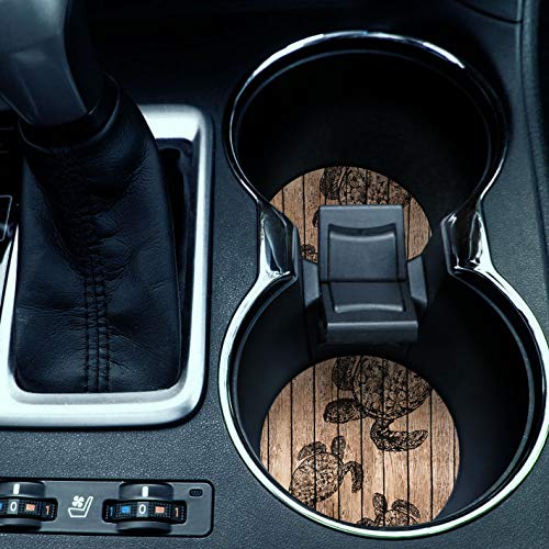 Caribou Coasters , Turtle Wooden Design Absorbent Round Fabric Felt Neoprene Car Coasters For Drinks (2.87 Inches), 2Pcs Set