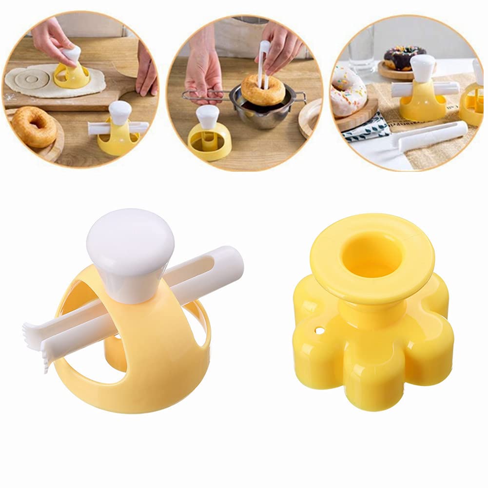 Donut Cutters Set Maker 3 Inch Doughnut Cutter Mold, Plastic Round Cookie Cutter For Baking With Dipping Plier, Non-Stick Bread