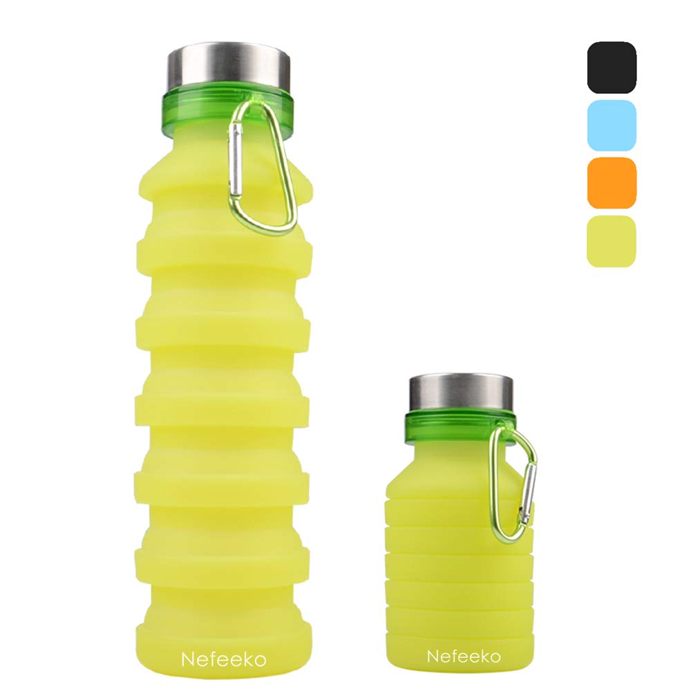 Nefeeko Collapsible Water Bottle, Reuseable Bpa Free Silicone Foldable Water Bottles For Travel Gym Camping Hiking, Portable Lea