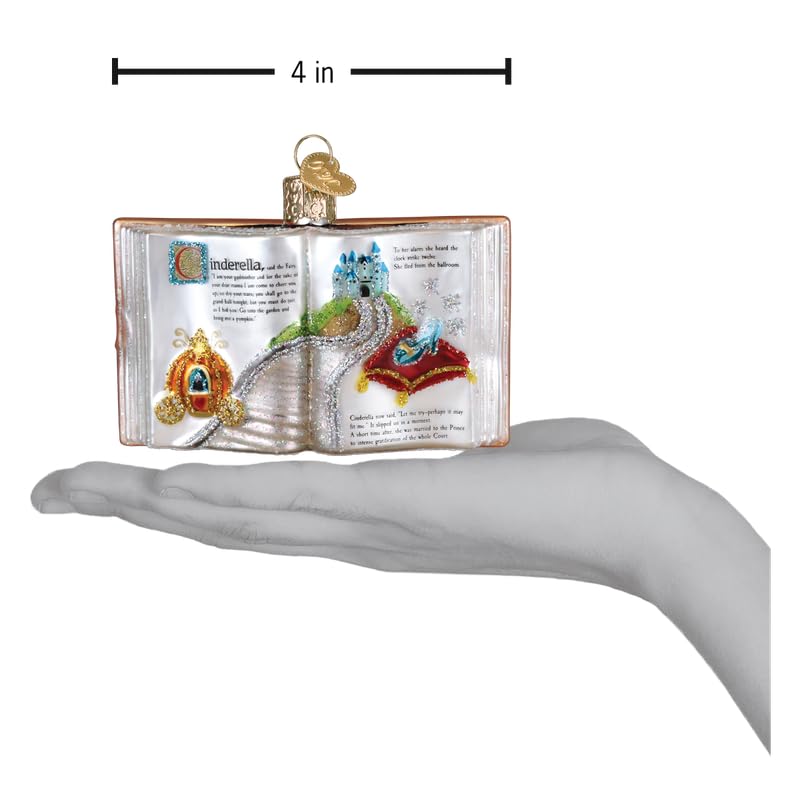 Old World Christmas Cinderella Book Glass Blown Ornament for Holiday Tree, Handcrafted Holiday Decoration, Book Collection