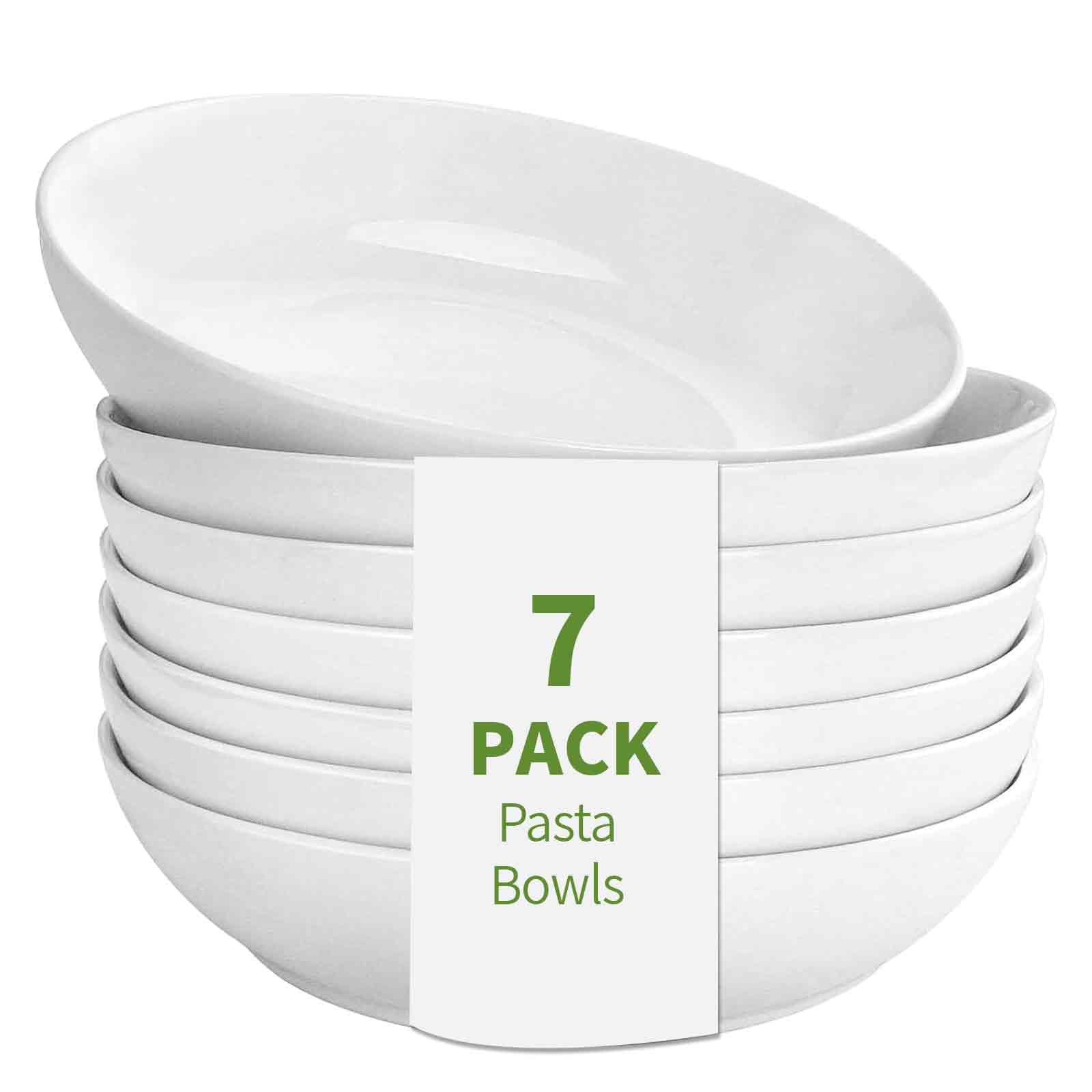DeeCoo 7 Pack Porcelain Pasta Bowls Ceramic , Large Serving Bowl, Wide and Shallow, Set 8.3 Inch - 30 Ounce - for Pasta, Salad, 